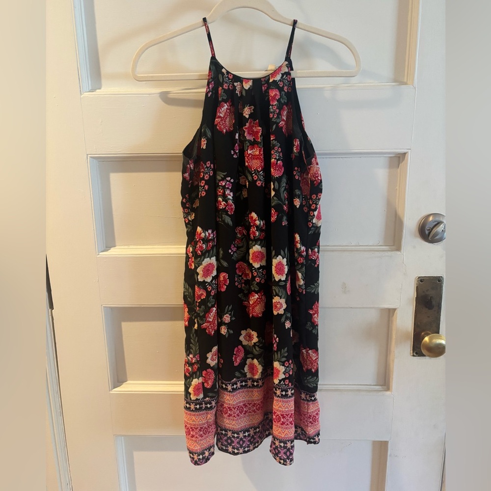 Pink Rose floral high neck dress